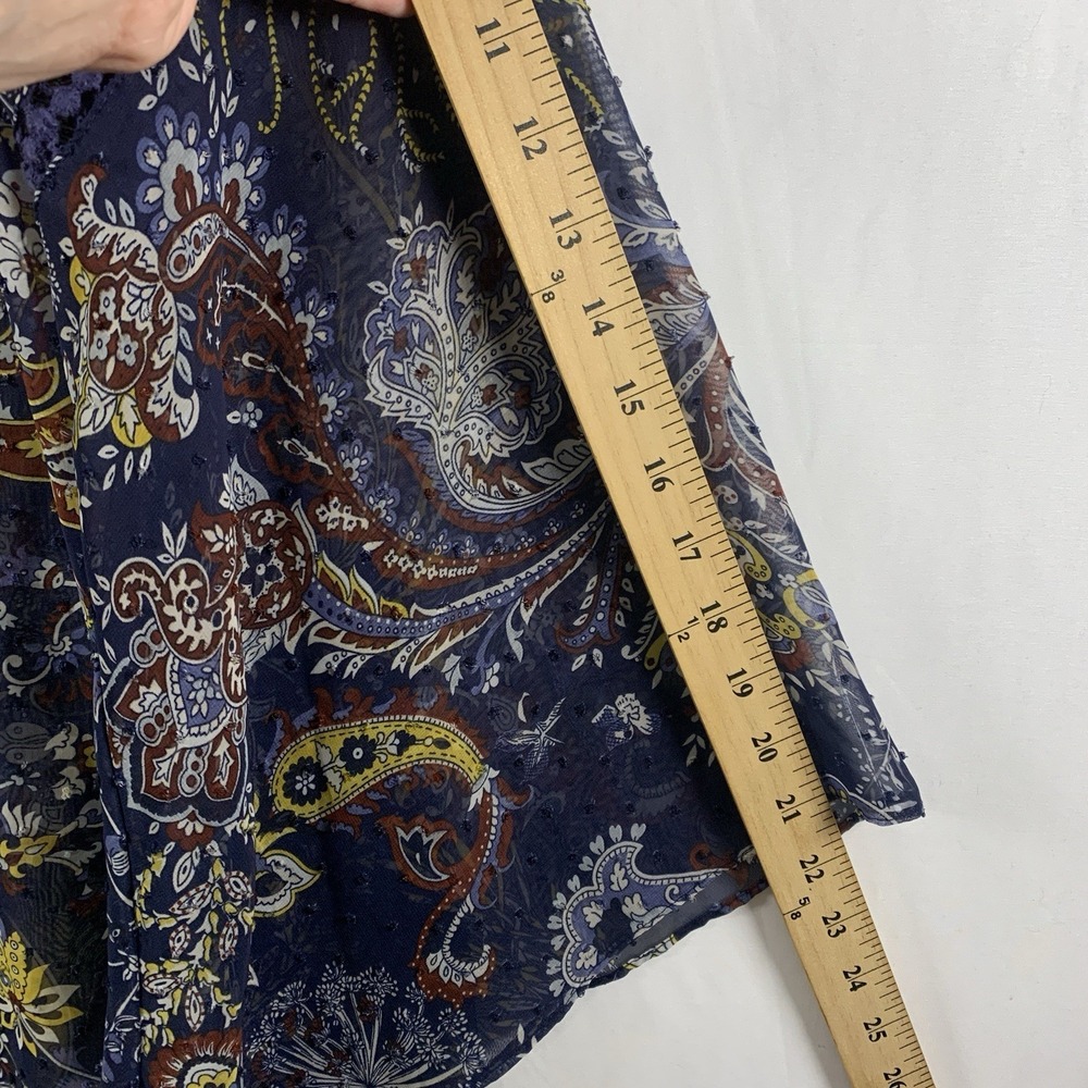 Womens Sheer Paisley Boho Bell Sleeve Top Size 1X Crochet Flowy Artsy Layer - Picture 8 of 12